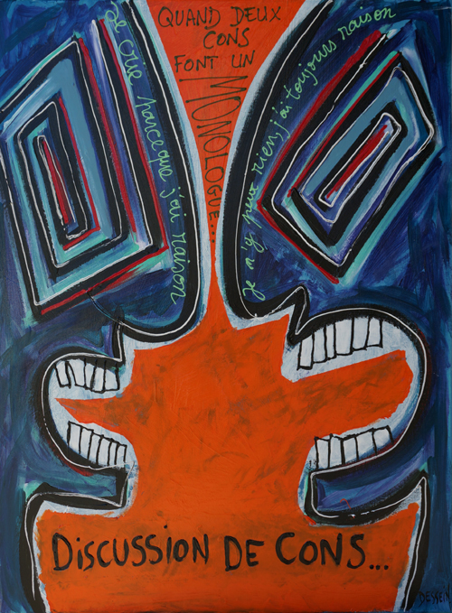 discussion de cons peinture sarcastique de l artiste dessein