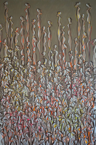 Foule de Nématodes. Peinture néofigurative by the artist Delphine Dessein